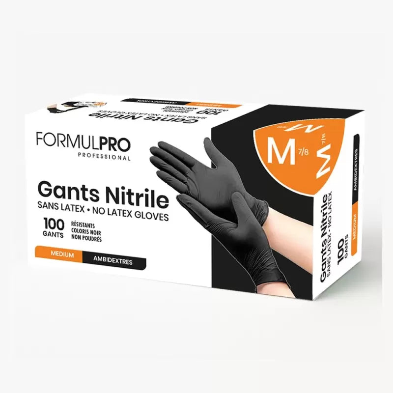 Gants noirs en nitrile taille M, boîte de 100