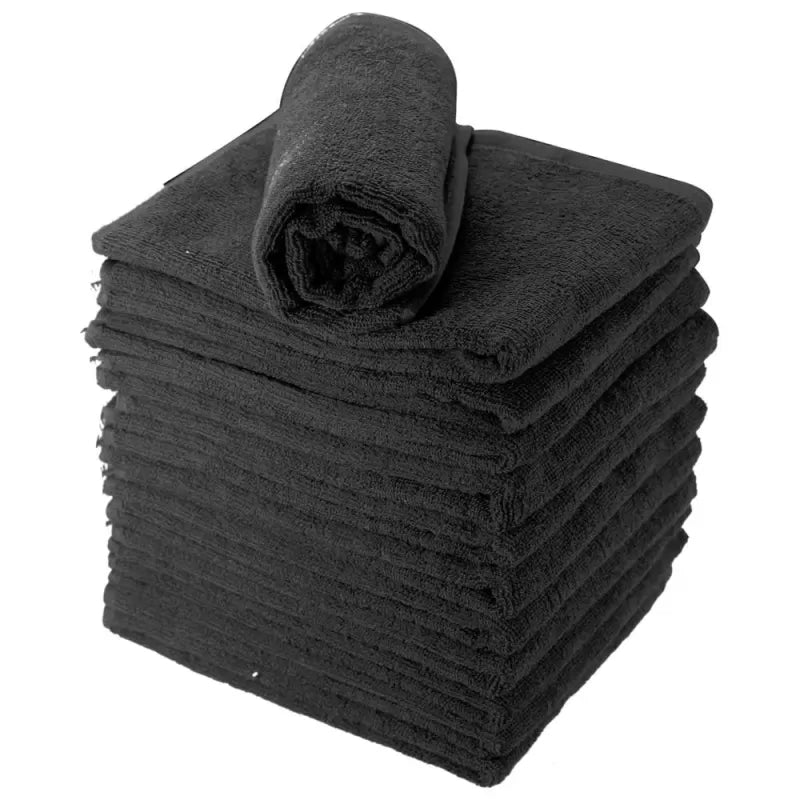 Serviettes noires 100 % coton 50 × 90 cm, lot de 6